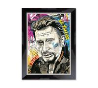 Cadre décoratif en bois avec impression en PVC vernis ""Johnny Hallyday"" - Noir - 50 x 70 cm - Collection Romaric