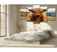 Cadre Decoration Murale Animal Vache Tableau 5 Panneaux sur Toile Ferme Bovins Art Mural Moderne Country Prairie Grand Format pour Chambre, Salon, Maison