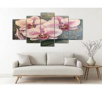 Cadre Decoration Murale Botanique Phalaenopsis Tableau 5 Panneaux sur Toile Floral Orchidée Art Mural Moderne Naturel Fleur Grand Format pour Chambre, Salon, Maison