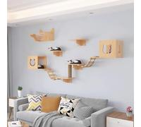 Cadre d'escalade pour chat en bois massif, meuble mural multifonction pour chat, étagères murales pour chat, design suspendu, structure stable (style 4)