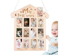 Cadre d'image pour la table photo de -12 mois en bois | Bannière photo pour la première année | Décoration de table pour de 0 à 12 mois - Parfait pour les garçons et les rags