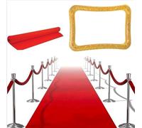 Cadre doré gonflable et tapis rouge - Accessoires de fête célèbres - Chemin de couloir en tissu rouge de 9,1 m et cadre de photomaton pour thème Hollywood, bal, mariages, événements