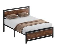 Cadre du lit - HOMCOM - avec sommier et tête de lit - compatible matelas 190 x 140 cm - en acier - brun rustique