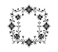 cadre élégant et floral avec bordure carrée de feuilles et motifs de fleurs stylisées Stickers muraux 54.6x55cm Amovible sans laisser de colle Noir