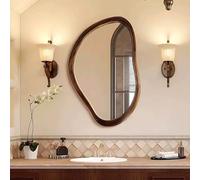 Cadre en Bois Asymétrique Grand Miroir Mural sans lampe ni miroir de maquillage avec lumières 3-colores, 2 styles option, miroirs décoratifs intelligents et éclairés(Walnut (No LED),50*70 cm)