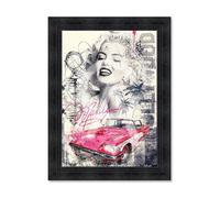 Cadre en bois avec impression en PVC vernis ""Marilyn Car"" - Noir - 50 x 70 cm - Collection Binet