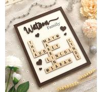 Cadre en bois avec mots croisés personnalisés, carreaux de nom de famille Scrabble pour décoration murale, panneau de famille, cadeaux de Noël, d'anniversaire, cadeau pour maman, panneaux et plaques