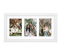 Cadre en bois blanc Golden State Art 9x18 - Passe-partout blanc pour trois photos 5x7 - Crochets en dents de scie - Languettes pivotantes - Fixat
