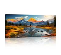 Cadre en Bois Grande Impression sur Toile Orange Nature Paysage d'automne Image sur Toile Neige Montagne Coucher de Soleil Peintures sur Toile Moderne Mural Tableau Decor Murale Salon Chambre 50x120cm