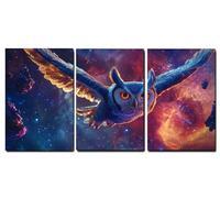 Cadre en Bois Impression sur Toile 3 Pièces Dessin animé Tableau Decoration Murale Hibou Tableau Decoration Murale Salon Chambre Coucher Couloir Moderne Intérieur Decor de La Maison 30x40cm,-f562b