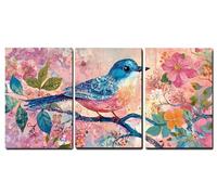 Cadre en Bois Impression sur Toile 3 Pièces Fleur Tableau Decoration Murale Oiseau Tableau Decoration Murale Salon Chambre Coucher Couloir Moderne Intérieur Decor de La Maison 30x40cmx3pcs,-f222b