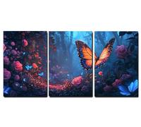 Cadre en Bois Impression sur Toile 3 Pièces Jungle Tableau Decoration Murale Papillon Tableau Decoration Murale Salon Chambre Coucher Couloir Moderne Intérieur Decor de La Maison 30x40cmx3pcs,-f128b