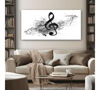 Cadre en Bois Impression Sur Toile Abstrait Note de Musique Tableau Decoration Murale Peinture Éclaboussure D'encre Abstrait Decoration Murale Salon Chambre Décorations 50x100 cm