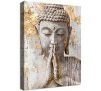 Cadre en Bois Impression sur Toile Bouddha Gris et Or Affiche Decoration Murale Culte Bouddhiste Abstrait Image sur Toile Méditation Spirituelle Zen Tableau Decoration Murale Salon Chambre 40x60cm