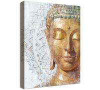 Cadre en Bois Impression sur Toile Bouddha Mandala Doré Affiche Decoration Murale Bouddha Mandala 3D Fleur Image sur Toile Spirituelle Zen Tableau Decoration Murale Salon Salle de Méditation 40x60cm
