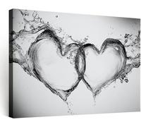 Cadre en Bois Impression sur Toile Decoration Murale Peinture 40x30 cm, Tableaux Decoratifs Muraux Grand Moderne Déco Chambre Couloir Salle de Bain - Cœur Moderne Noir et Blanc Éclaboussures