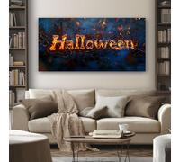 Cadre en Bois Impression Sur Toile Halloween Feu Tableau Decoration Murale Salon Brûlant Mots Toile Decoration Murale Chambre 60x120 cm Prête à Accrocher