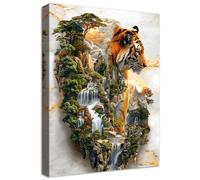 Cadre en Bois Impression sur Toile Le roi de la forêt Tigre Tableau Affiche Decoration Murale Image sur Toile Maison Montagnes Forêts Tigre Tableau Decoration Murale Salon Chambre à coucher 40x60cm