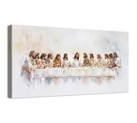 Cadre en Bois Impression sur Toile Peinture La Cène de Jésus Tableau Affiche Decoration Murale Les Douze Apôtres Chrétiens Image sur Toile Grandes Tableau Decoration Murale Salon Église 50x120cm