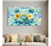 Cadre en Bois Impression sur Toile Rétro Plantes, Tableau Affiche Decoration Murale - Fleurs Fleurs Sauvages Feuilles, Tableau Decoration Murale Salon Chambre à coucher Couloir - 100 x 70 cm Vert