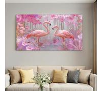 Cadre en Bois Impression sur Toile Romantique Fantastique Tableau Affiche Decoration Murale Image sur Toile Animal Flamant rose Tableau Decoration Murale Salon Chambre à coucher 120L x 60W cm