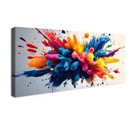 Cadre en Bois Impression sur Toile Spray de Peinture Coloré Tableau Peinture Poster Mural Rouge Jaune et Bleu Modernes Image sur Toile Grande Tableau Decoration Murale Salon Chambre 50x120cm