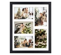 Cadre en bois noir Golden State Art 11x14 avec passe-partout blanc - Pour cinq photos 4x6 - Crochets en verre v ritable et dents de scie - Fixati