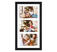 Cadre en bois noir Golden State Art 8,5 x 16,3 cm - Passe-partout blanc pour trois photos 5 x 7 cm - Crochets en dents de scie - Languettes pivot