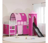 Cadre en métal Robuste avec Toboggan et Rideaux Mezzanine Moderne Blanche