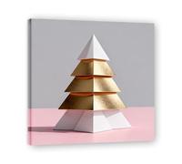 Cadre intérieur. Tableau de Noël Moderne - Art Mural Noël Rose et Or, Composition Minimaliste de Triangles - Déco Murale Moderne pour Salon et Bureau, Prêt à Accrocher. A24. 70x70cm-27.5x27.5in