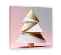 Cadre intérieur. Tableau de Noël Moderne - Art Mural Noël Rose et Or, Composition Minimaliste de Triangles - Déco Murale Moderne pour Salon et Bureau, Prêt à Accrocher. A01. 40x40cm-15.7x15.7in