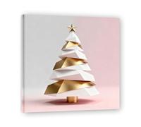 Cadre intérieur. Tableau de Noël Moderne - Art Mural Noël Rose et Or, Composition Minimaliste de Triangles - Déco Murale Moderne pour Salon et Bureau, Prêt à Accrocher. A02. 30x30cm-11.8x11.8in