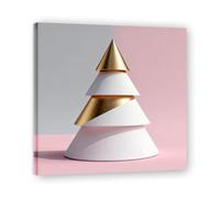 Cadre intérieur. Tableau de Noël Moderne - Art Mural Noël Rose et Or, Composition Minimaliste de Triangles - Déco Murale Moderne pour Salon et Bureau, Prêt à Accrocher. A21. 30x30cm-11.8x11.8in