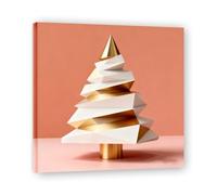 Cadre intérieur. Tableau de Noël Moderne - Art Mural Noël Rose et Or, Composition Minimaliste de Triangles - Déco Murale Moderne pour Salon et Bureau, Prêt à Accrocher. A31. 70x70cm-27.5x27.5in