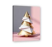 Cadre intérieur. Tableau de Noël Moderne - Art Mural Noël Rose et Or, Composition Minimaliste de Triangles - Déco Murale Moderne pour Salon et Bureau, Prêt à Accrocher. A46. 60x80cm-23.7x31.5in