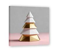 Cadre intérieur. Tableau de Noël Moderne - Art Mural Noël Rose et Or, Composition Minimaliste de Triangles - Déco Murale Moderne pour Salon et Bureau, Prêt à Accrocher. A20. 80x80cm-31.5x31.5in