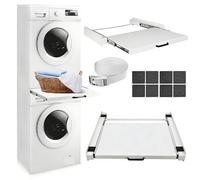 Cadre intermédiaire avec plaque d'extraction, cadre de connexion extensible pour machine à laver et sèche-linge, acier, 60,5 x 57 cm, avec corde à cliquet, pour machine à laver et sèche-linge