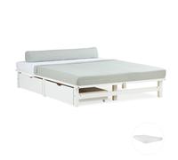 Cadre lit 140x200 Double Blanc Matelas Tiroirs Bois Massif Sommier Homestyle4u
