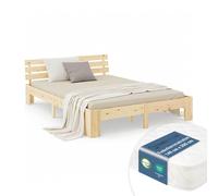 Cadre Lit 140x200 en bois avec matelas à ressorts - Lit double ado - Homestyle4u