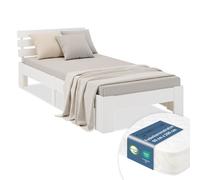 Cadre Lit 90x200 bois blanc avec matelas à ressorts Lit simple ado - Homestyle4u