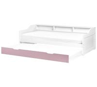 Cadre Lit Gigogne avec Sommier à Lattes Extensible 90 x 200 cm en Bois de Pin Blanc et Rose Edern