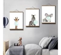 Cadre magnétique en bois de teck avec lanière en cuir et clips magnétiques pour faciliter le remplacement et l'affichage de photos, cartes et parchemins (31 cm)