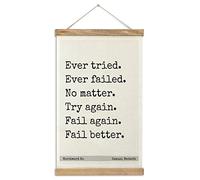 Cadre magnétique pour affiche, cadre en bois et toile - Citation Samuel Beckett - Ever Tried. Ever Failed - Kit de suspension pour affiches magnétiques en bois (bois de teck, 30,5 cm)