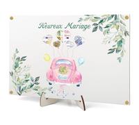 Cadre Mariage Bois Unique avec Support amovible - Original Cadeau Fait Main avec Compartiment Secret - Porte-Photo & Billets Cadeau + Lettres d'Amour - Cadeau Personnalisé pour Mariage/Anniversaire