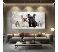 Cadre Mural Decoratif pour Salon Animal Bouledogue français Toile Decoration Murale pour Chambre Adulte Mignon Chiot Grand Tableau Moderne Rustique Lanterne Impression Artistique pour Bureau 50x100 cm