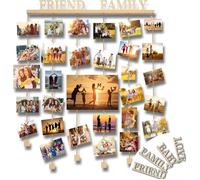 Cadre Mural en Bois Multi-Photo avec Pinces à Photos - 4 Lettres Famille Amis Amour Bébé - Décoration Maison Personnalisable