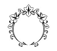 cadre ovale élégant et floral avec bordure décorative détaillée de motifs de feuilles et de fleurs Stickers muraux 54.6x55.6cm Stickers pour vitres Noir