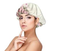 Cadre ovale vintage avec roses roses,Bonnet de nuit en satin pour adulte - Bonnet de nuit élastique pour femme, couvre-cheveux de nuit