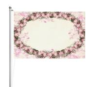 Cadre ovale vintage avec roses roses,Drapeau de jardin, bannière décorative, drapeau double face, 2 x 3 pieds, pour extérieur et intérieur