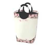 Cadre ovale vintage avec roses roses,Panier à linge pliable, grand bac de rangement résistant avec poignées, 50 L